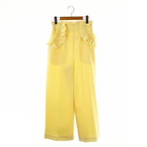 フリル付ハイウエストワイドパンツ ボトムス サイドジップ 36 黄 イエロー /YQ OS