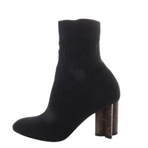シルエット アンクルブーツ モノグラム ニット 39 ブラック 1A8557
