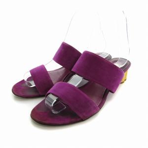 サンダル ミュール スエード フラワーヒール 7 紫 /EA OF