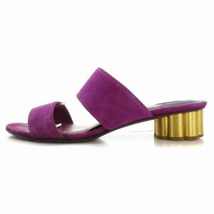 Salvatore Ferragamo サンダル ミュール スエード フラワーヒール 7 紫 /EA OF