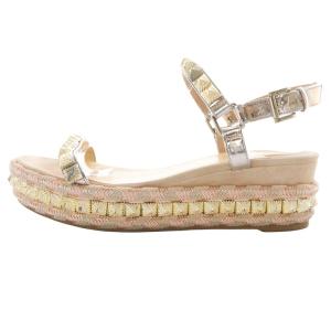 Christian Louboutin ピラクルサンダル ピラミッドスタッズ ストラップ 38 25cm ピンクゴールド /SR32