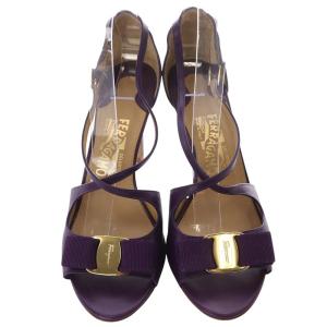 Salvatore Ferragamo ヴァラ リボン ストラップ サンダル ハイヒール レザー 7.5 紫 パープル /SR31