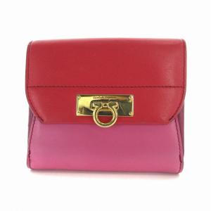 二つ折り財布 ウォレット ガンチーニ 金具 バイカラー レザー 赤 レッド ピンク /EA OF OH