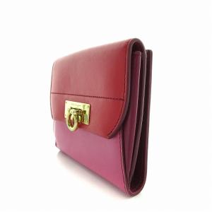 Salvatore Ferragamo 二つ折り財布 ウォレット ガンチーニ 金具 バイカラー レザー 赤 レッド ピンク /EA OF OH