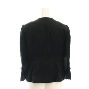 Austin Reed リネン混 バラモチーフジャケット 七分袖 ノーカラー 38 黒 ブラック /AT OS