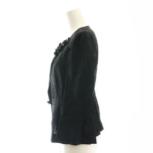 Austin Reed リネン混 バラモチーフジャケット 七分袖 ノーカラー 38 黒 ブラック /AT OS