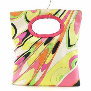 プッチ柄 クラッチバッグ ハンドバッグ キャンバス レザー マルチカラー ベージュ ピンク 黒 ブラック 緑 グリーン