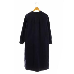 MARGARET HOWELL リネンバンドカラーワンピース ミディ丈 ひざ丈 長袖 ネイビー /DF OS