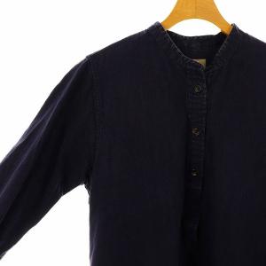 MARGARET HOWELL リネンバンドカラーワンピース ミディ丈 ひざ丈 長袖 ネイビー /DF OS