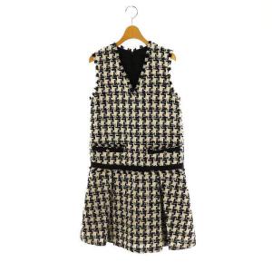 千鳥ツイードジャンスカ ワンピース ひざ丈 1 オフホワイト ブラック /DF OS