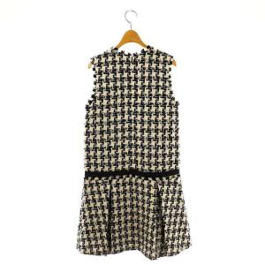 QUEENS COURT 千鳥ツイードジャンスカ ワンピース ひざ丈 1 オフホワイト ブラック /DF OS
