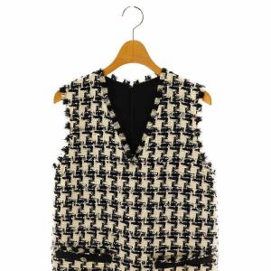 QUEENS COURT 千鳥ツイードジャンスカ ワンピース ひざ丈 1 オフホワイト ブラック /DF OS