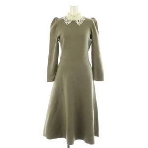 ホワイトレースカラーニットワンピース ロング 長袖 ストレッチ ONE モカ /MY OS