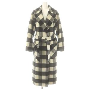 チェックロングコート チェスター ウール ベルト付き 36 黒 白 /MI OS