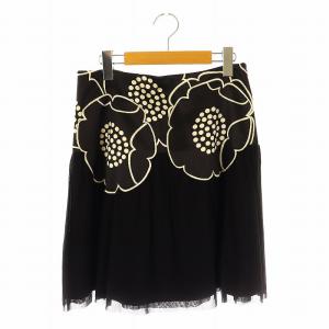 archive パワーネット フラワーデザイン スカート ミニ フレア 1 ブラック アイボリー /DF