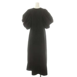 ENFOLD コットンリップル ボリュームSleeveマキシDRESS ワンピース ロング丈 半袖 36 黒 ブラック