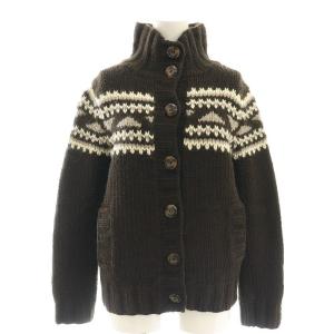 ウールハイネックノルディックカーディガン ニット XS 茶 ブラウン