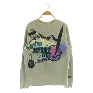 13SS プリントスウェットプルオーバー トレーナー 長袖 フロッキー 刺繍 XS グレー /MY OS