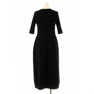 ESTNATION 襟付きニットワンピース 五分袖 ロング 黒 ブラック