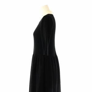 ESTNATION 襟付きニットワンピース 五分袖 ロング 黒 ブラック