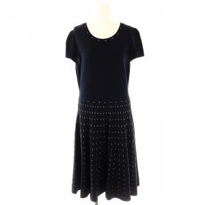 ニットワンピース ロング 半袖 40 紺 /HK OS