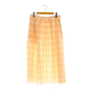 コットンシルクチェック プリーツスカート フレア 40 ライトピンク 白 /MI OS