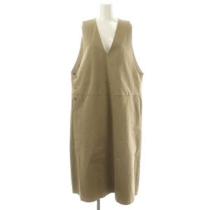 Vネックジャンパースカート ワンピース ロング ベージュ /ES OS
