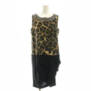 レオパード柄 ワンピース ひざ丈 ノースリーブ 36 茶 ブラウン 黒 ブラック
