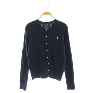 コットンクルーネックケーブルカーディガン ニット XL 紺 ネイビー