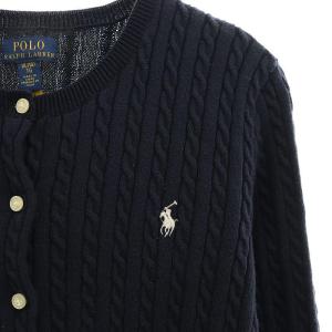 POLO RALPH LAUREN コットンクルーネックケーブルカーディガン ニット XL 紺 ネイビー