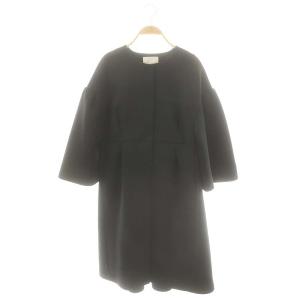 ボリュームスリーブコート アウター ロング ノーカラー F ブラック