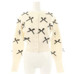 24SS リボンモチーフカーディガン ニット 長袖 F オフホワイト ブラック