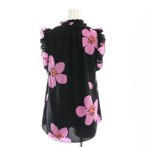 kate spade new york Grand Flora Tie Neck Shell ブラウス ノースリーブ フリル XS 黒 ブラック ピンク