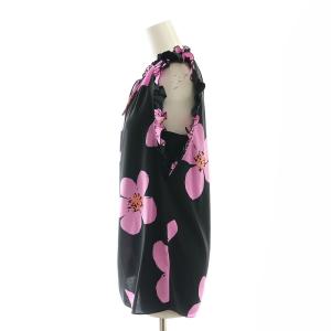 kate spade new york Grand Flora Tie Neck Shell ブラウス ノースリーブ フリル XS 黒 ブラック ピンク