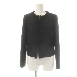 ANAYI セットアップ ツイード ノーカラージャケット タイトスカート ひざ丈 38 紺 ネイビー 黒 ブラック