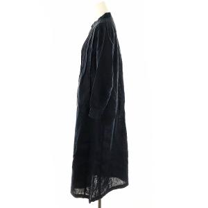 fog linen work リネンハーフボタンシャツワンピース ロング ネイビー