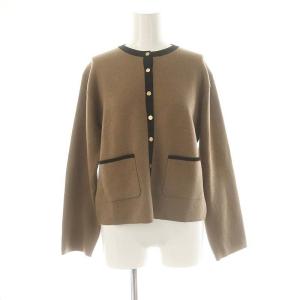 23AW バイカラーカーディガン ニット ウール混 モカブラウン 黒 /MI OS