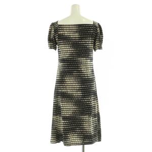 GRACE CONTINENTAL 総柄 スクエアネックタイカラーワンピース 五分袖 36 ブラック