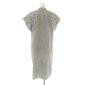 MARGARET HOWELL ストライプ ノーカラーシャツワンピース ひざ丈 ミディ丈 2 ホワイト ブラック