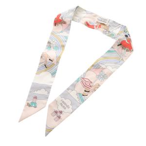 ツイリースカーフ Carres Volants 空飛ぶカレ シルク グレー ピンク