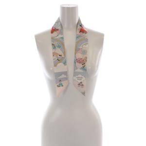 HERMES ツイリースカーフ Carres Volants 空飛ぶカレ シルク グレー ピンク