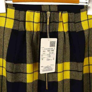 SHIPS 24AW チェック フリンジ スカート セミフレア 38 紺 黄色