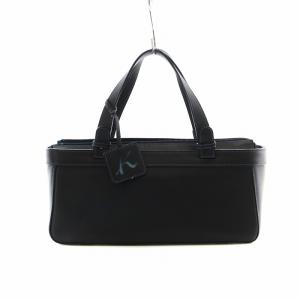 ハンドバッグ 横長 ステッチ レザー 本革 裏地スウェード 黒 ブラック /AS OS