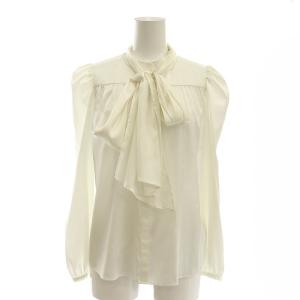 モノグラムサテンJQブラウス シャツ 長袖 リボン付き 36 ホワイト