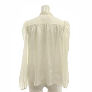 CELFORD モノグラムサテンJQブラウス シャツ 長袖 リボン付き 36 ホワイト