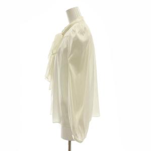 CELFORD モノグラムサテンJQブラウス シャツ 長袖 リボン付き 36 ホワイト