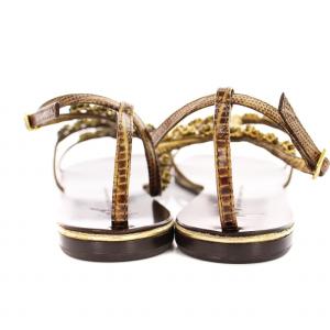 GIUSEPPE ZANOTTI サンダル ストラップ フラット レザー ビジュー装飾 35 茶 ブラウン /KU OF