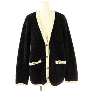 24AW キラキラループツイードジャケット カーディガン Vネック ニット 長袖 2 黒 /NR OS