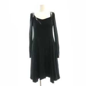 レザーストラップ ニット ワンピース 膝丈 長袖 S ブラック /ES OS