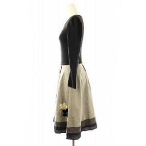 M'S GRACY ワンピース ニット 切替 アップリケ ウール 36 黒 グレー